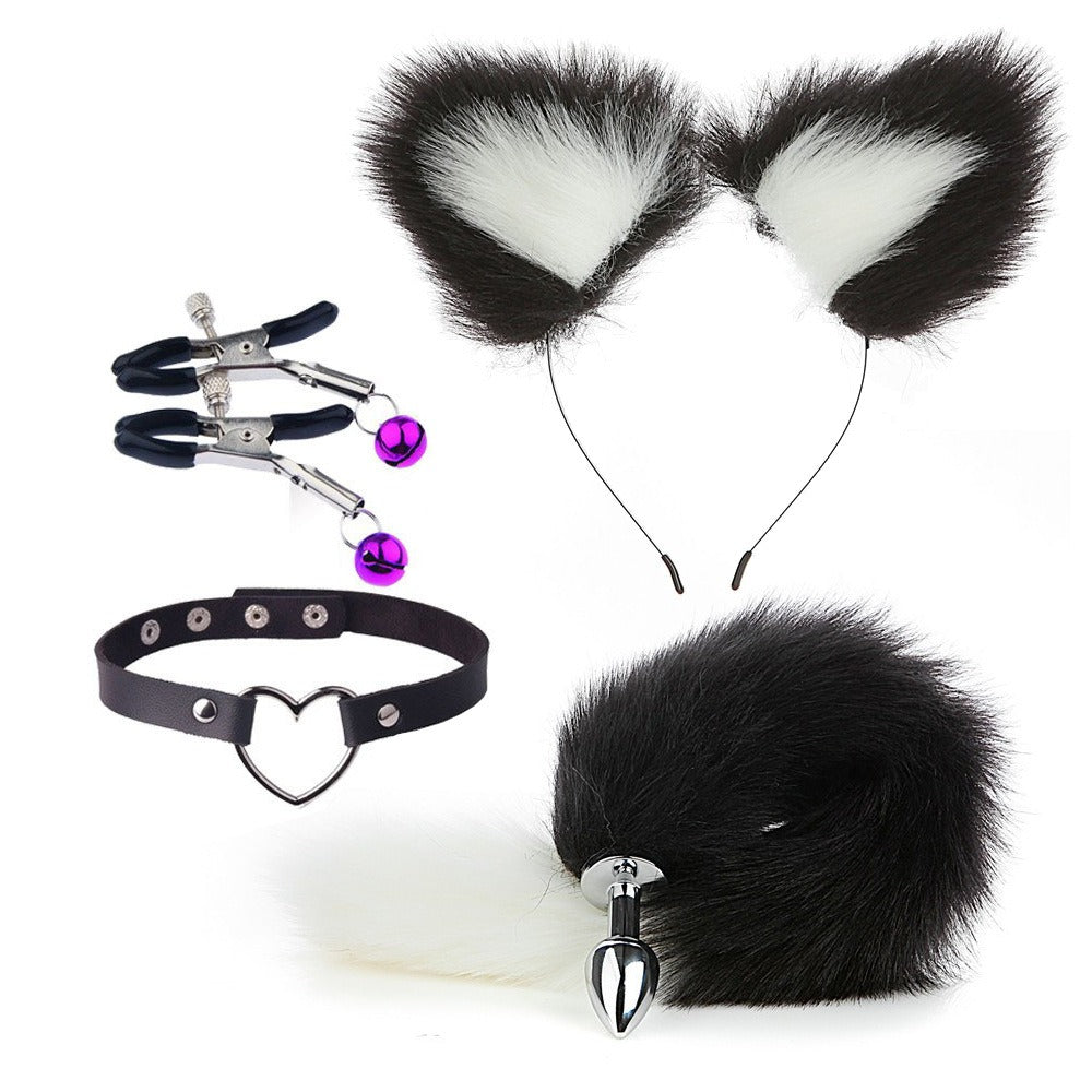 Erotic Fox Tail Four-Piece Set – Ear Hairpin, Posterior Anal Plugs & SM Metal Erotic Kit for Women