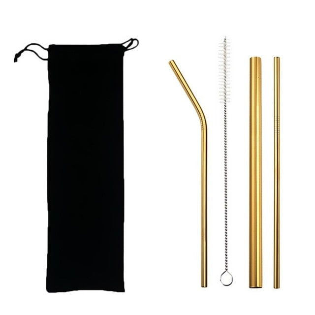4PCS Eco-Friendly Reusable Straws – 304 Stainless Steel Drinking Straw Set with Brush & Bag