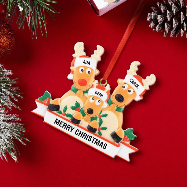 Custom Name Reindeer Family Ornament - Personalized Christmas Decoration & Gifts