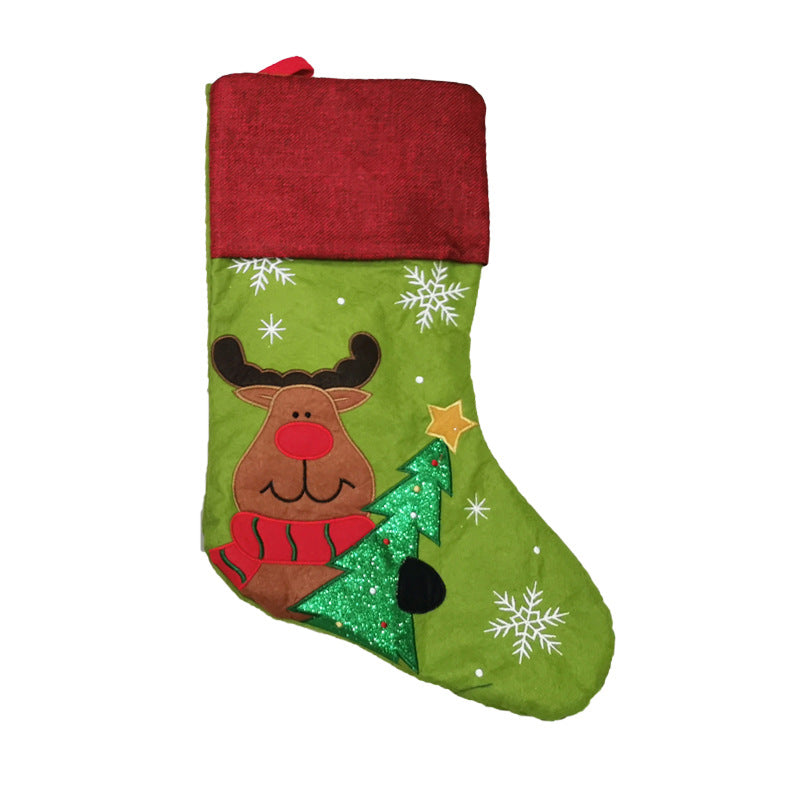 Linen Santa Claus Embroidered Christmas Socks Gift Bag - Pendants & Xmas Gifts