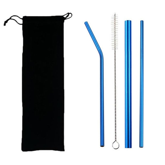 4PCS Eco-Friendly Reusable Straws – 304 Stainless Steel Drinking Straw Set with Brush & Bag