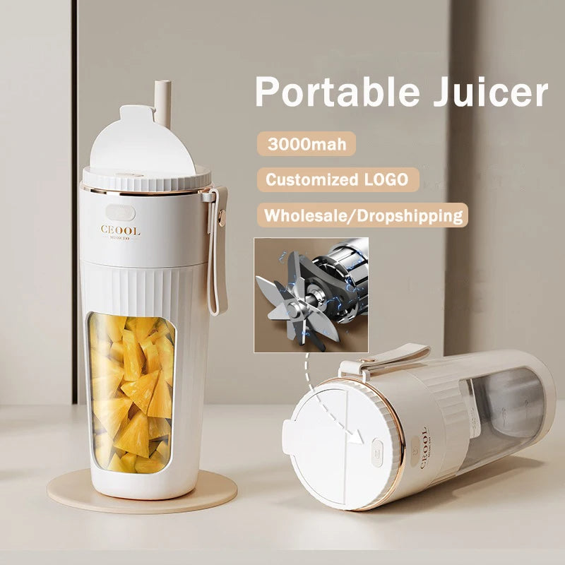 340ml portable juicer wireless electric blender with straw for juice, milkshake, ice cubes and smoothies