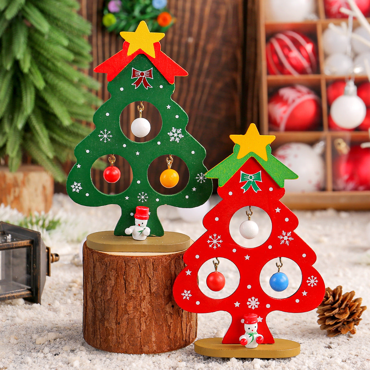 Wooden DIY Mini Christmas Tree - Desktop Stand Ornament & Children’s Gift