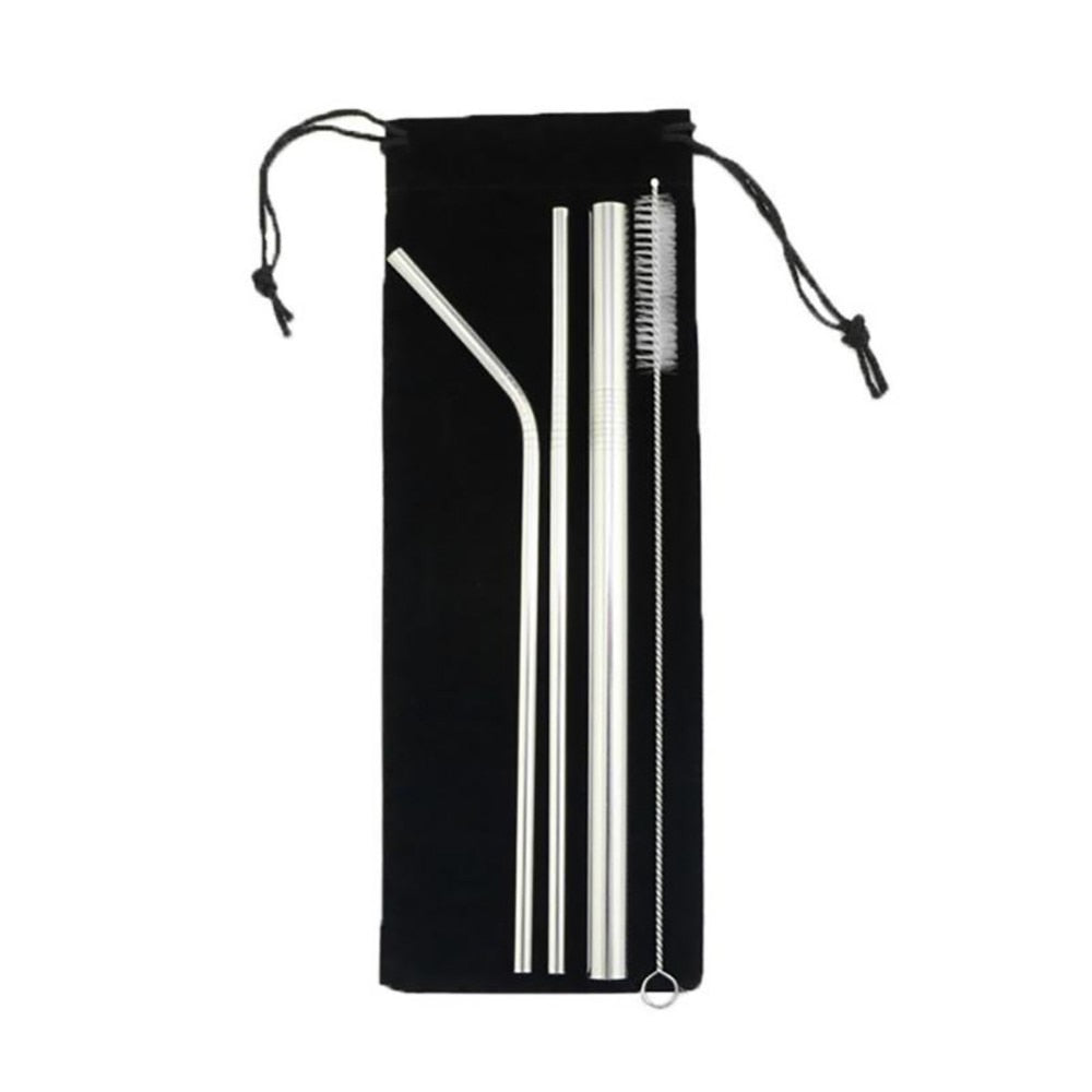 4PCS Eco-Friendly Reusable Straws – 304 Stainless Steel Drinking Straw Set with Brush & Bag