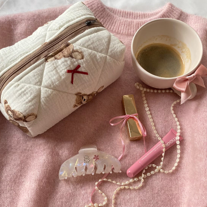 Cute Teddy Bear Makeup Bag – Large Capacity Travel Pouch