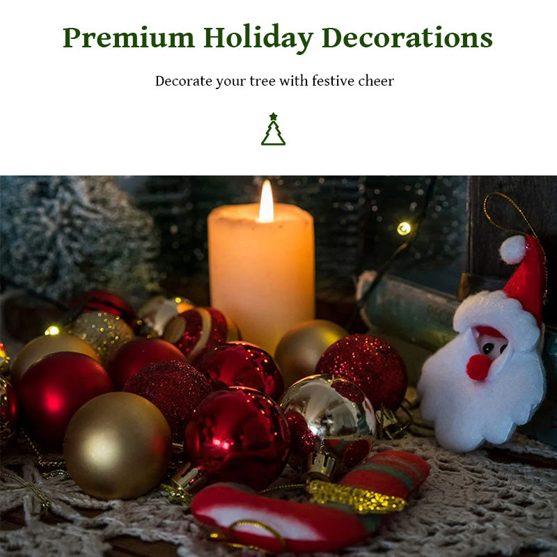 50PCS Gold & Red Christmas Tree Ball Ornaments - Holiday & New Year Decorations