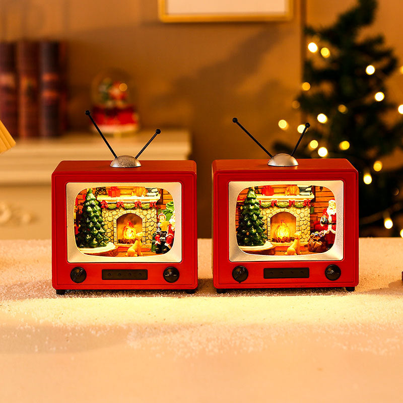 Christmas Resin TV Ornament with Music - Spinning Desktop Decoration