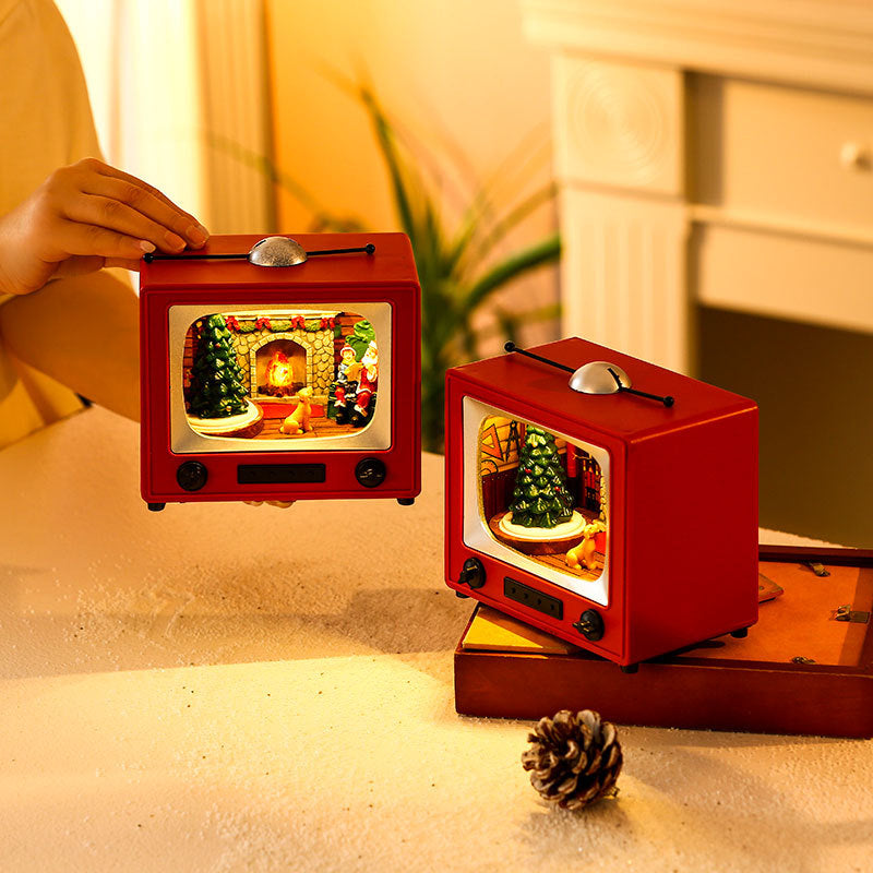 Christmas Resin TV Ornament with Music - Spinning Desktop Decoration