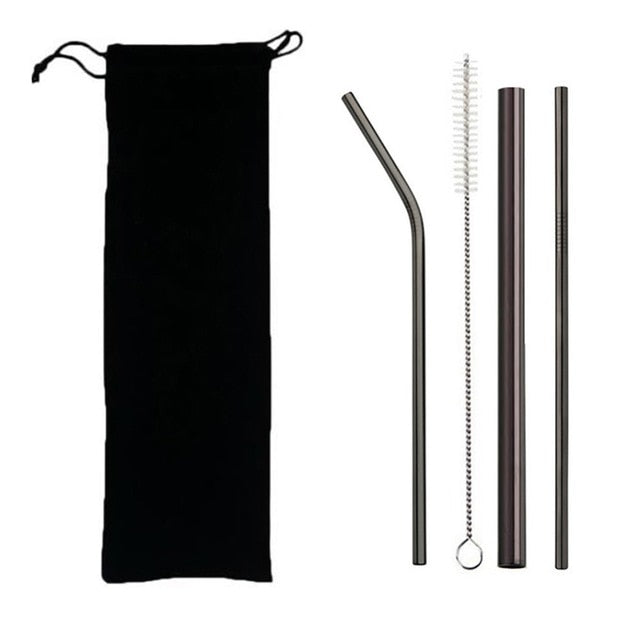 4PCS Eco-Friendly Reusable Straws – 304 Stainless Steel Drinking Straw Set with Brush & Bag