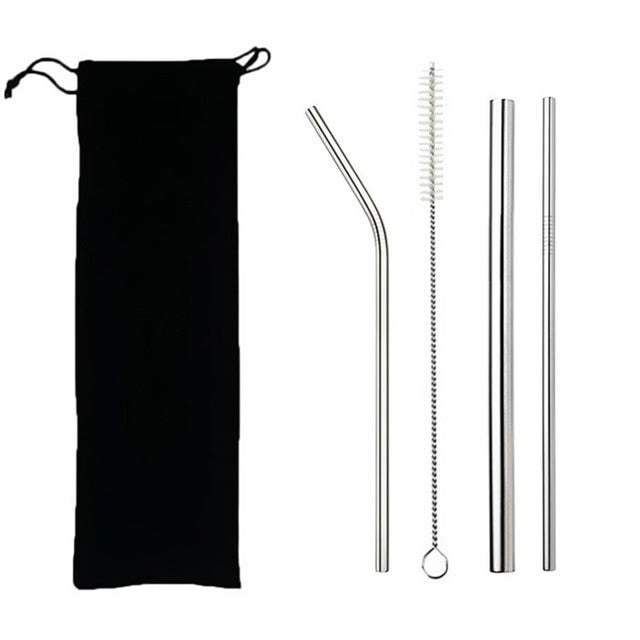 4PCS Eco-Friendly Reusable Straws – 304 Stainless Steel Drinking Straw Set with Brush & Bag