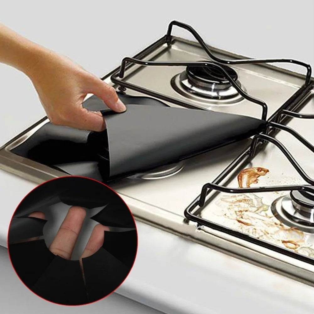 4PCS Glass Fiber Gas Stove Protectors – Reusable Burner Cover Liner Mats