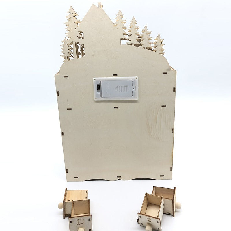 Wooden LED Christmas Countdown Calendar - 24 Days Advent Ornament & Gift
