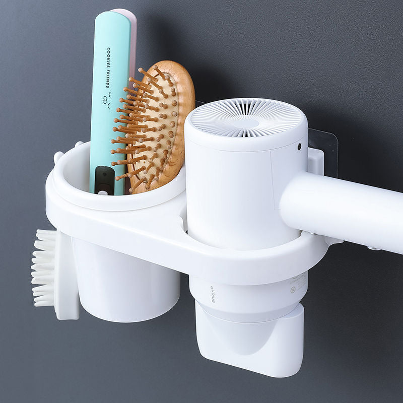 Multifunction Bathroom Rack Organizer – Self Adhesive Wall Mounted Hair Dryer Holder with DIY Cup