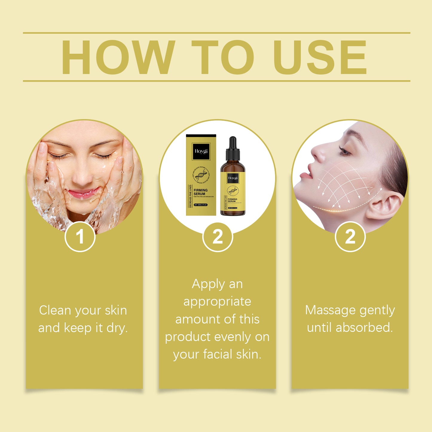 Huyết thanh làm săn chắc da mặt Hoygi, nhẹ nhàng nuôi dưỡng và chăm sóc da mặt với độ ẩm, sự tinh tế và vẻ rạng rỡ đầy nước.