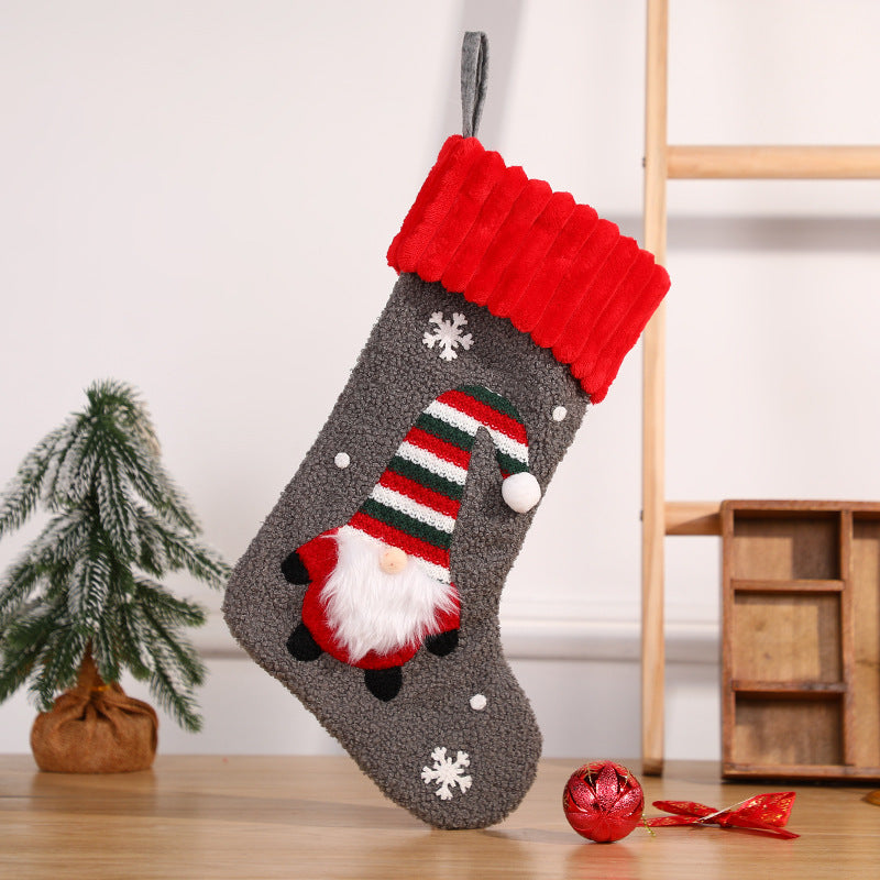 Embroidered Santa Claus Christmas Socks - Candy Gift Bags & Festive Pendants