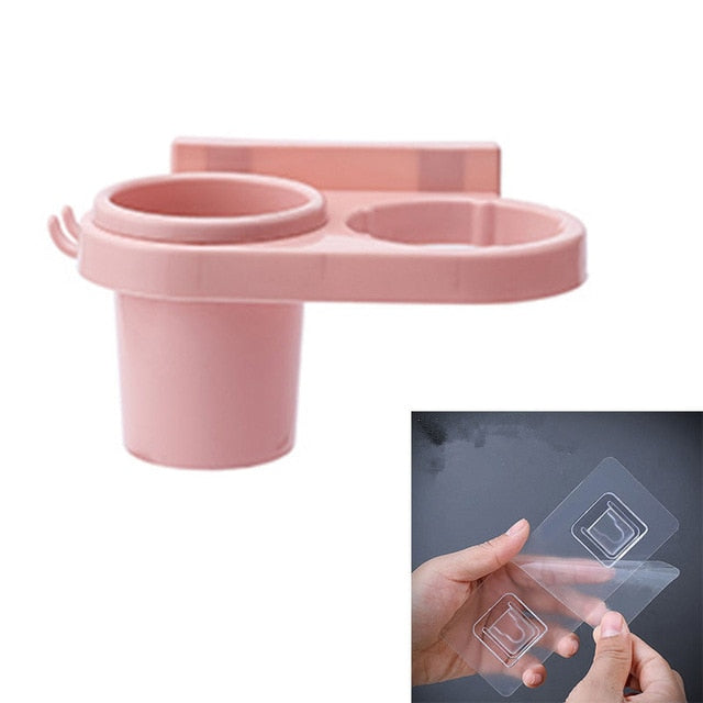 Multifunction Bathroom Rack Organizer – Self Adhesive Wall Mounted Hair Dryer Holder with DIY Cup