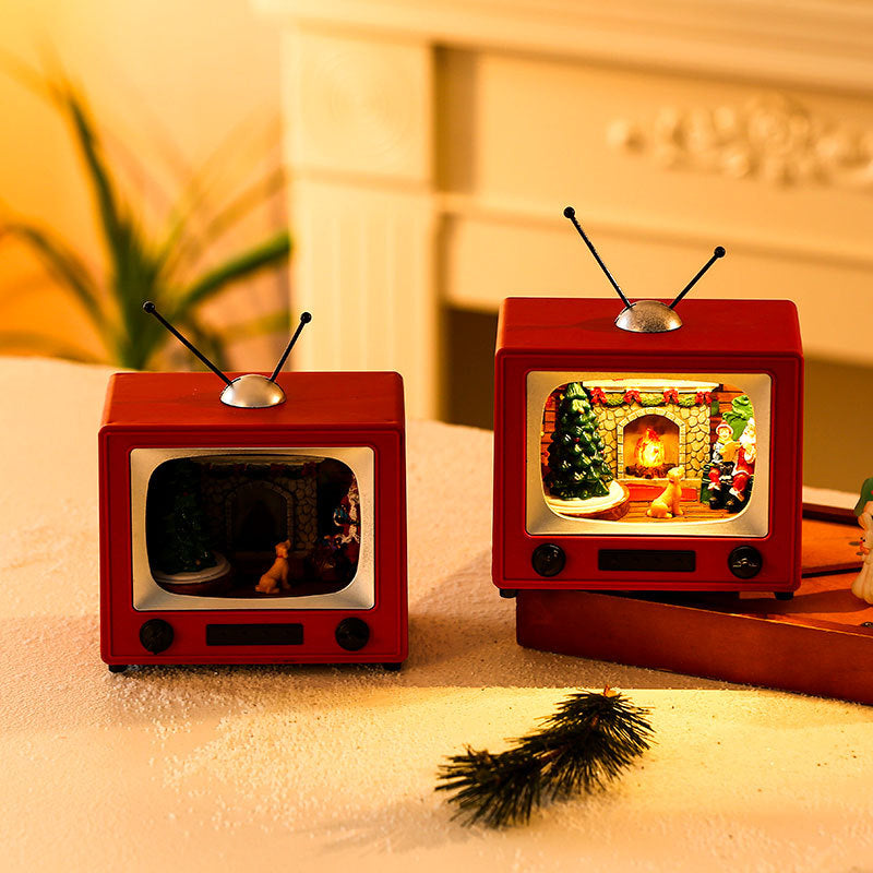 Christmas Resin TV Ornament with Music - Spinning Desktop Decoration