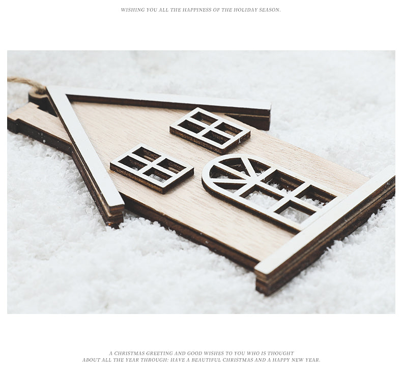 Wooden Small House Christmas Tree Pendant - Creative Hanging Decoration & Gifts