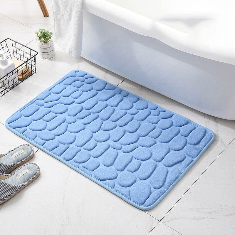 Cobblestone Embossed Bathroom Bath Mat Non-Slip Memory Foam Pad