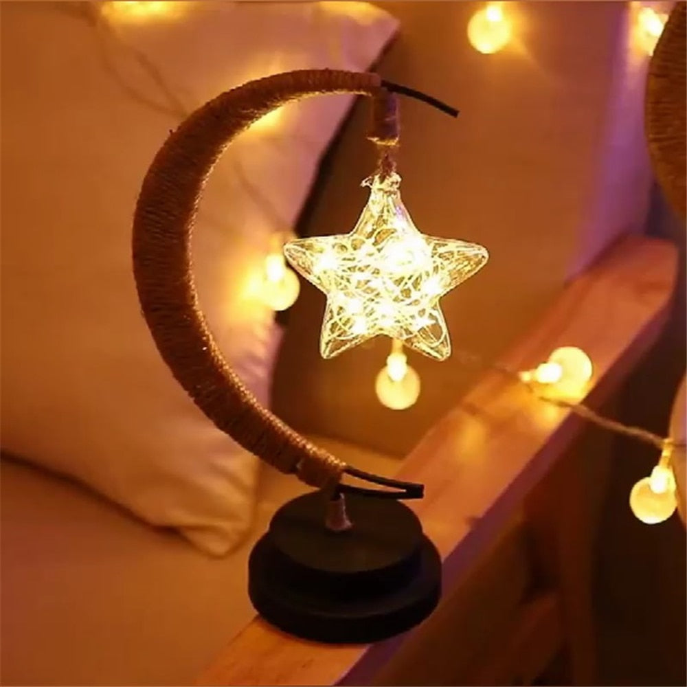 LED Star, Moon & Apple Fairy Lights - Hemp Rope Night Lamp & Christmas Gifts