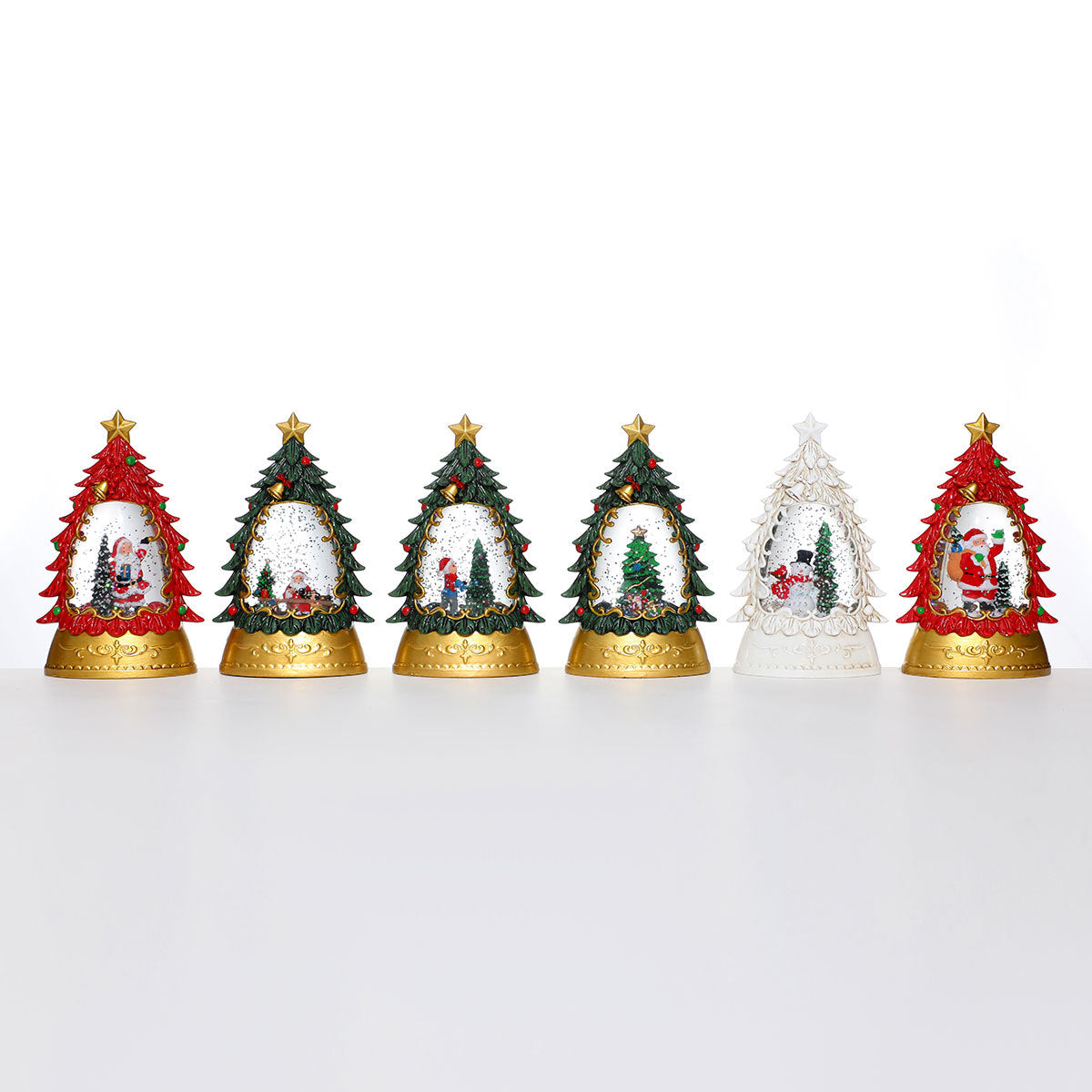Painted Christmas Trees with Glowing Candles & Lamps - Festive Ornaments & Gifts
