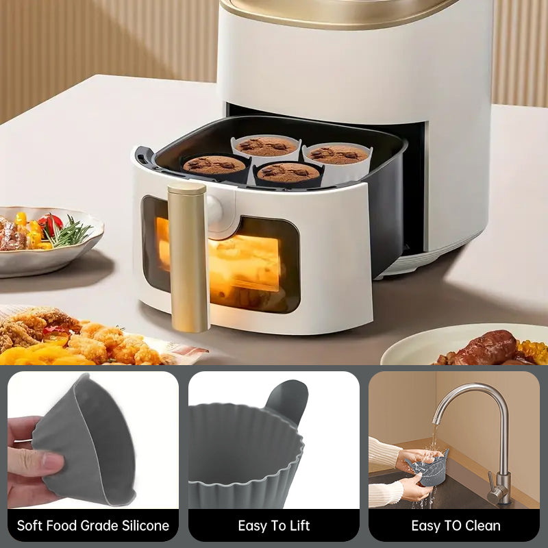 4–6pcs Reusable Silicone Air Fryer Liners & Baking Cups – Non-Stick Kitchen Tools