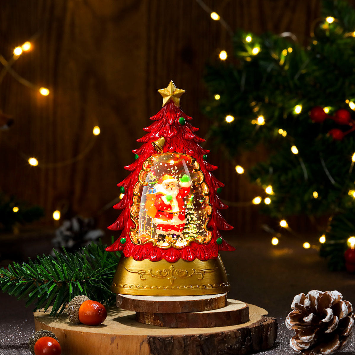 Painted Christmas Trees with Glowing Candles & Lamps - Festive Ornaments & Gifts