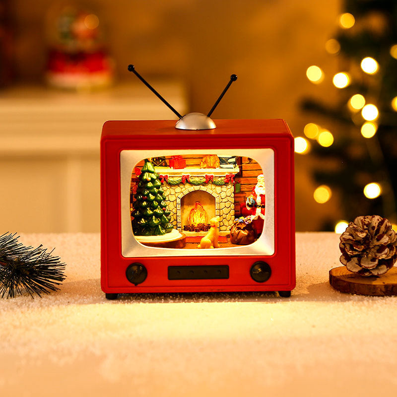 Christmas Resin TV Ornament with Music - Spinning Desktop Decoration