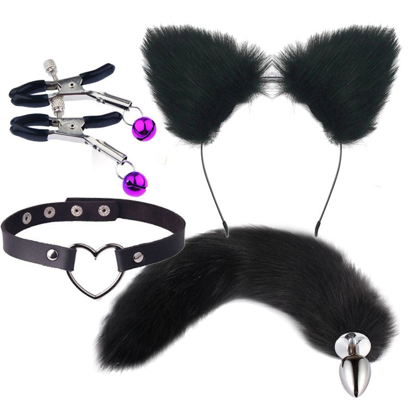 Erotic Fox Tail Anal Plug & SM Metal Set – 4 Pcs Female Pleasure Kit