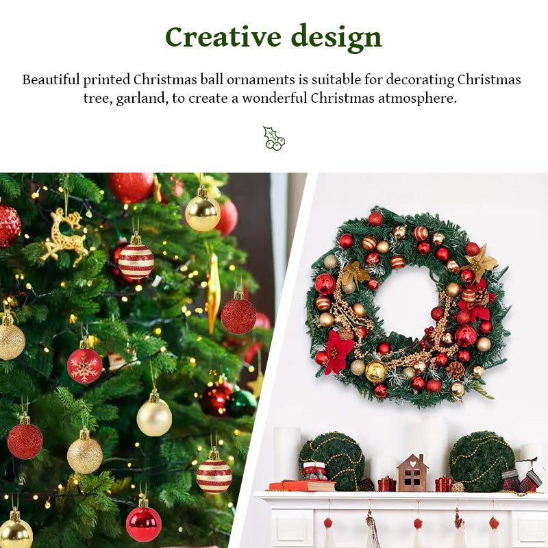 50PCS Gold & Red Christmas Tree Ball Ornaments - Holiday & New Year Decorations