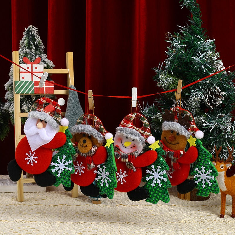 Velvet Christmas Tree Hugging Figurines - Fabric Ornaments & Hanging Gifts