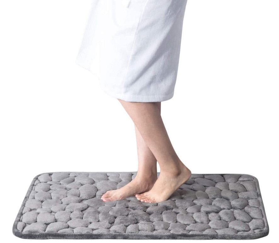 Cobblestone Embossed Bathroom Bath Mat Non-Slip Memory Foam Pad