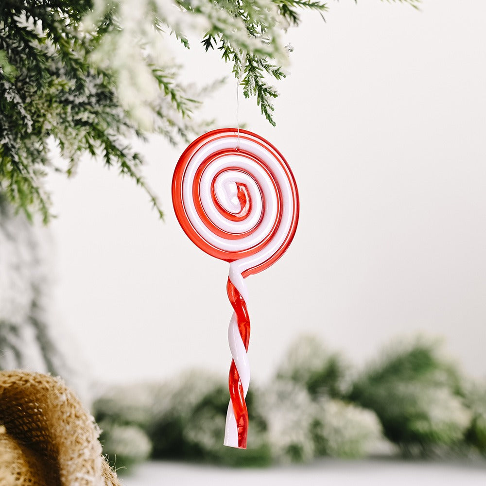 Red & White Candy Hangers - Plastic Lollipop Ornaments & Simulated Xmas Candy