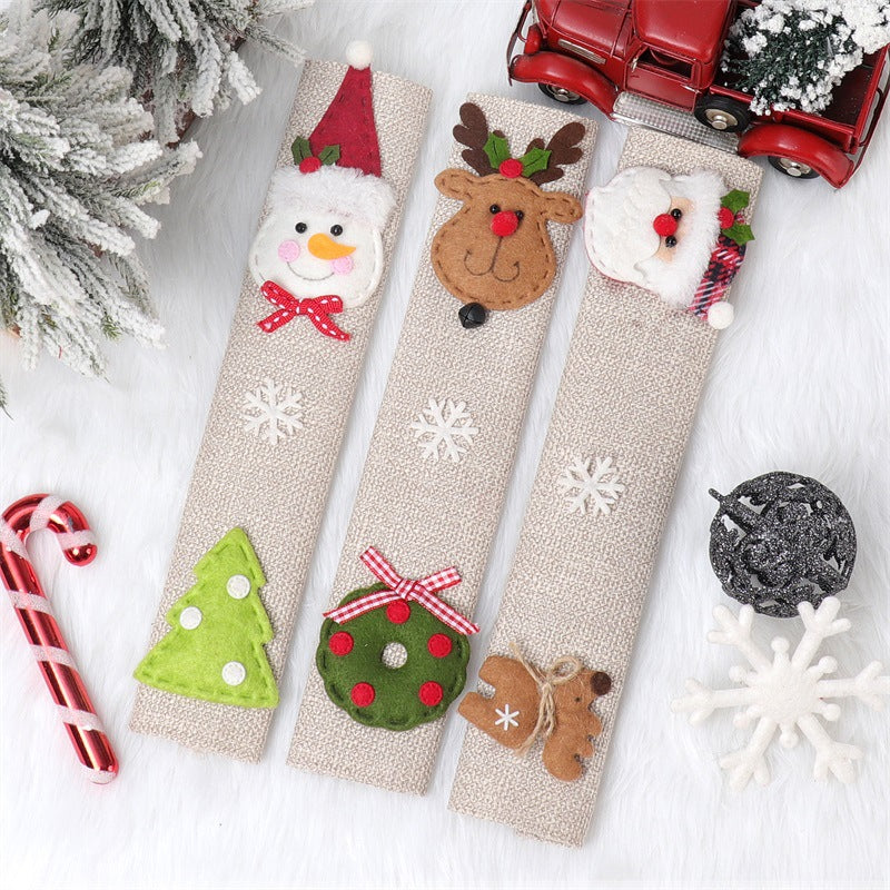 Santa Claus, Snowman & Elk Linen Handle Covers - Christmas Fridge & Microwave Decorations