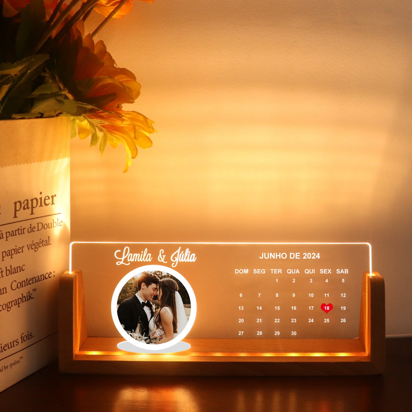 Personalized Picture Frame Night Light - Memorial Plaque USB Christmas Gift
