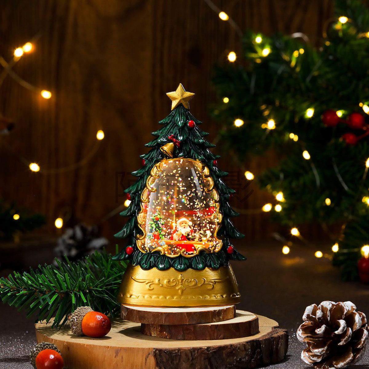 Painted Christmas Trees with Glowing Candles & Lamps - Festive Ornaments & Gifts
