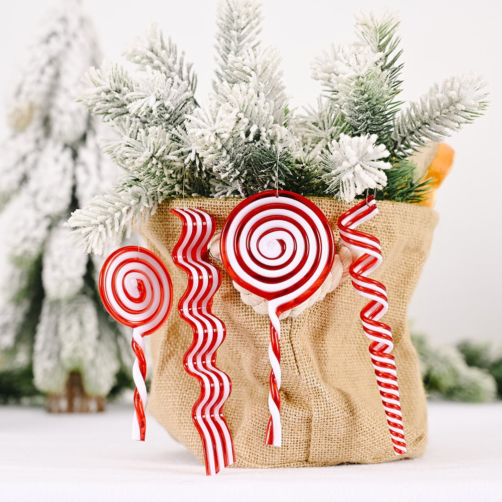 Red & White Candy Hangers - Plastic Lollipop Ornaments & Simulated Xmas Candy