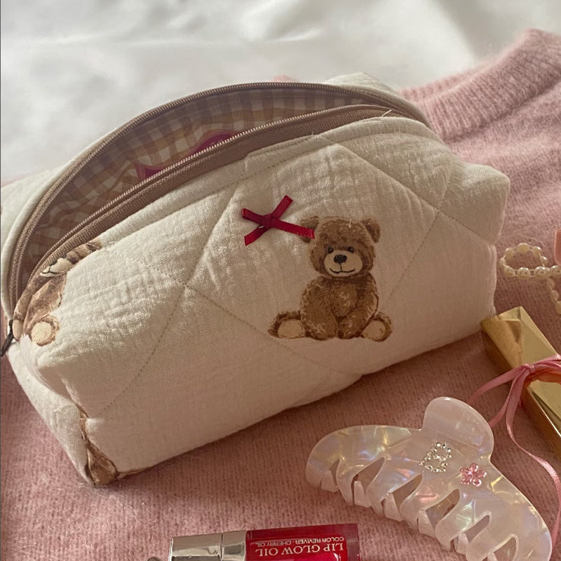 Cute Teddy Bear Makeup Bag – Large Capacity Travel Pouch