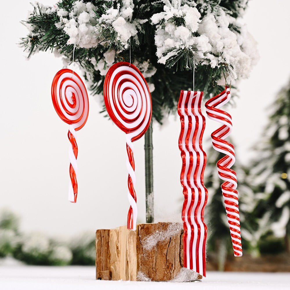 Red & White Candy Hangers - Plastic Lollipop Ornaments & Simulated Xmas Candy