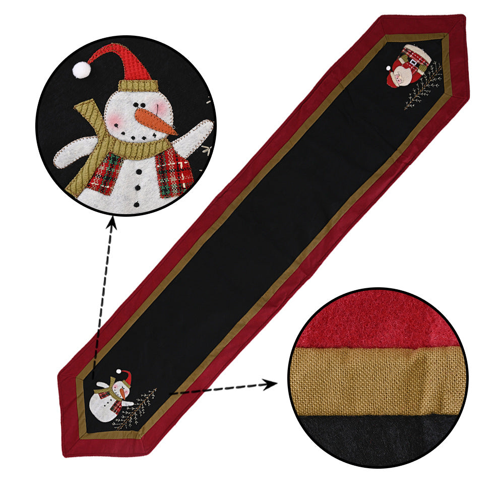 Red & Black Snowman Table Flag - Creative Non-Woven Christmas Table Mat