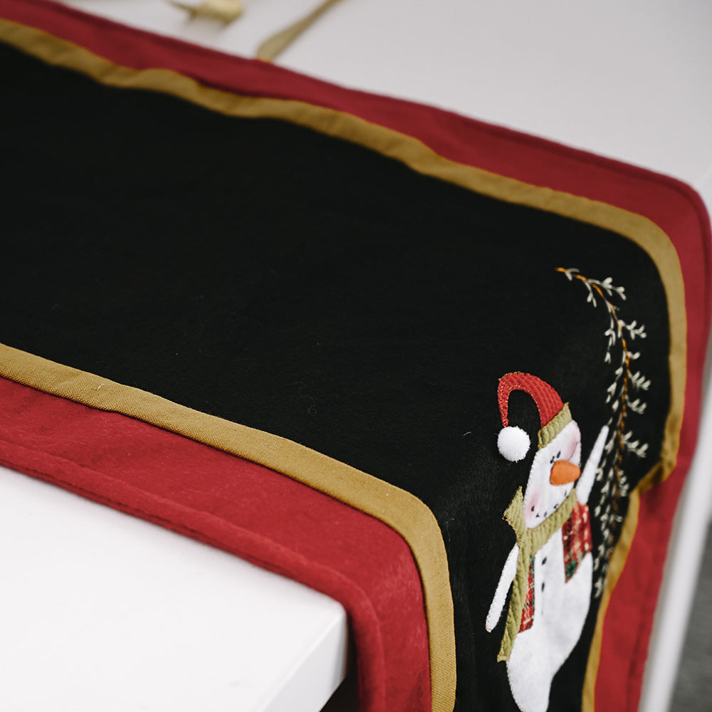 Red & Black Snowman Table Flag - Creative Non-Woven Christmas Table Mat