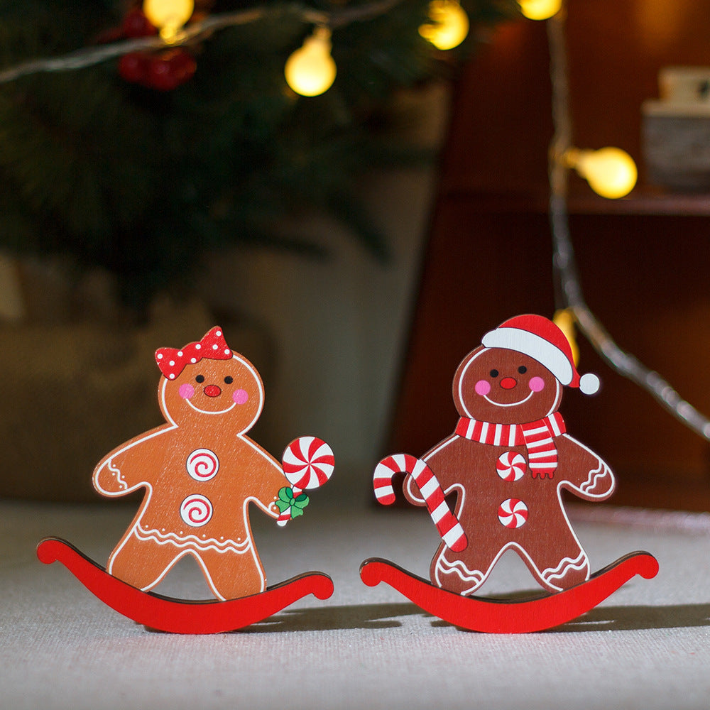 Wooden Gingerbread Figurine - Christmas Desktop Ornament & Gift