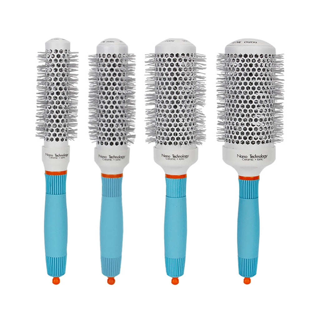 Professional Round Blue Hair Brush – Ceramic Ion Hairbrush Comb for Salon Hair Styling Tools