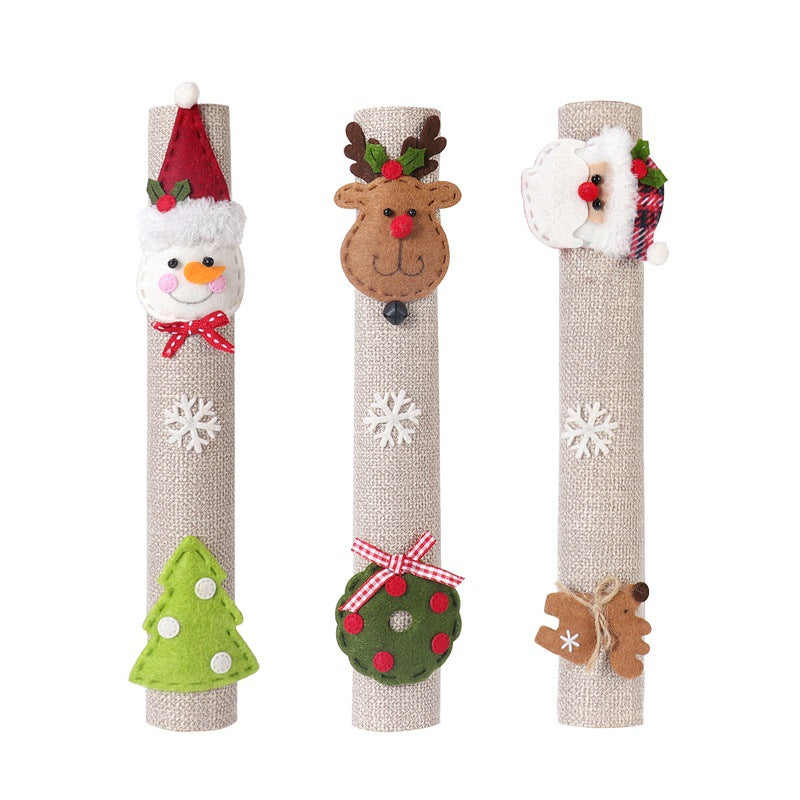 Santa Claus, Snowman & Elk Linen Handle Covers - Christmas Fridge & Microwave Decorations