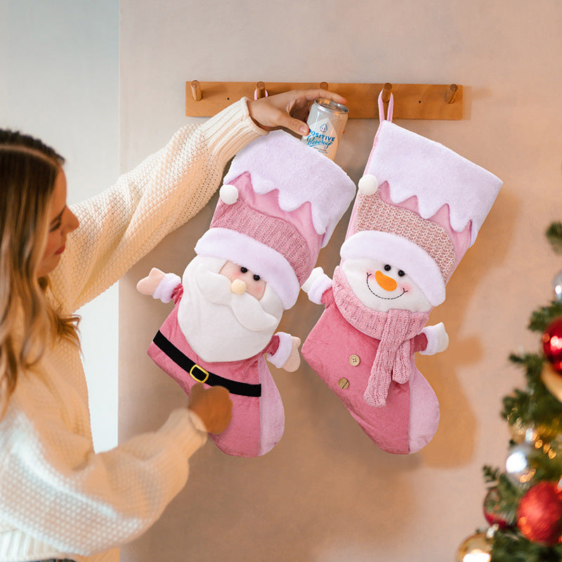 Nordic Style Christmas Socks - Pink Santa Claus Socks, Gift Bags & Festive Decorations