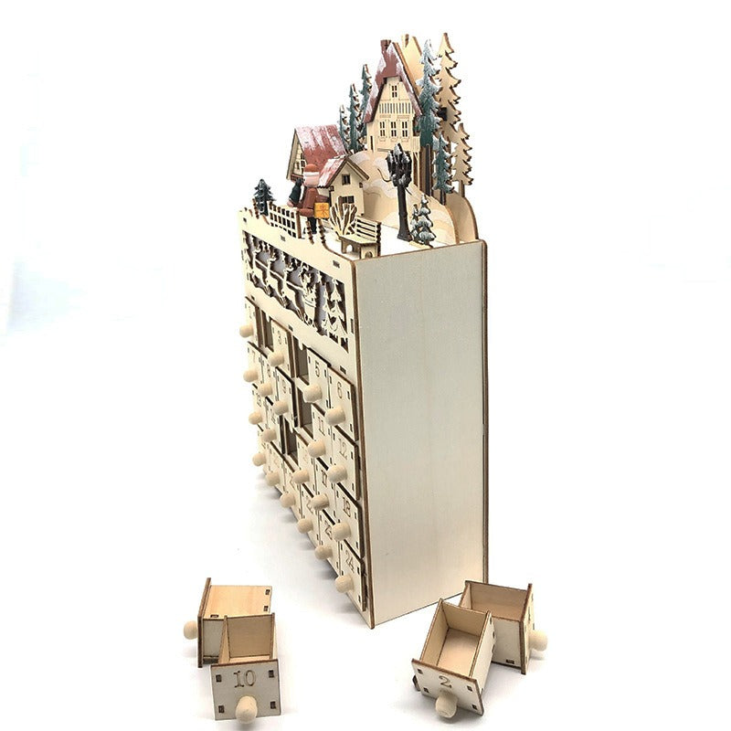 Wooden LED Christmas Countdown Calendar - 24 Days Advent Ornament & Gift