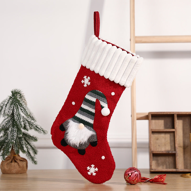 Embroidered Santa Claus Christmas Socks - Candy Gift Bags & Festive Pendants
