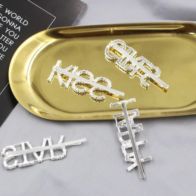 1PC Bling Letter Hairpins – Stylish Hair Clips & Barrettes for Women and Girls