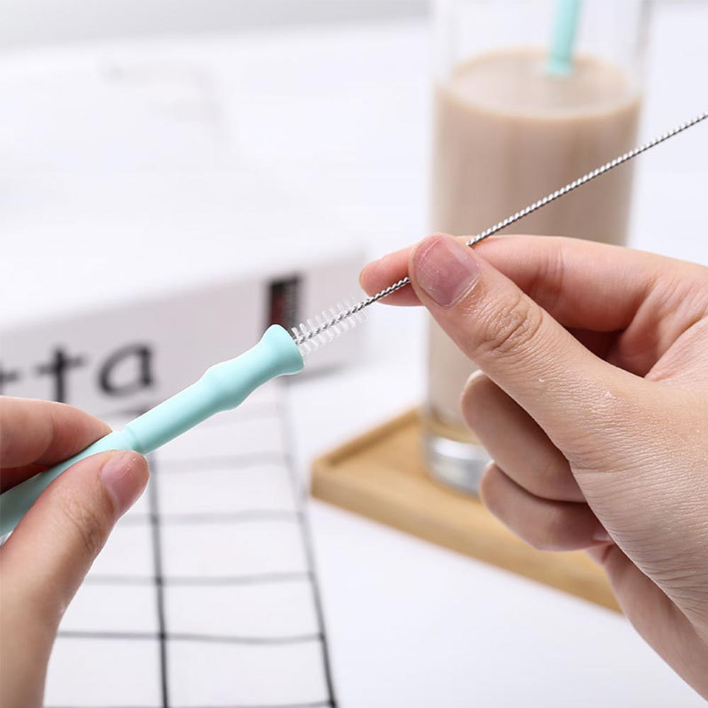 Collapsible Silicone Reusable Straw – Foldable Eco Straw with Case & Cleaning Brush