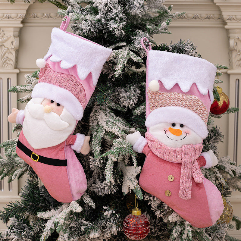 Nordic Style Christmas Socks - Pink Santa Claus Socks, Gift Bags & Festive Decorations
